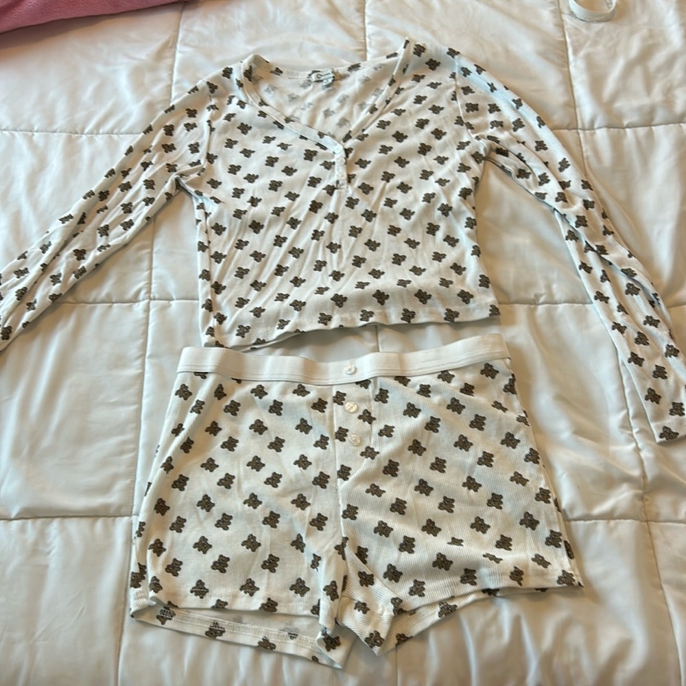 White and brown teddy bear pjs